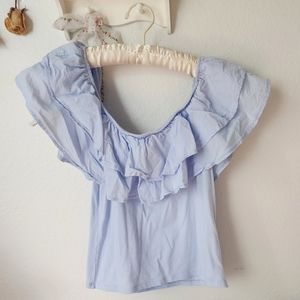 Blue off the shoulder ruffled top women's size Medium
